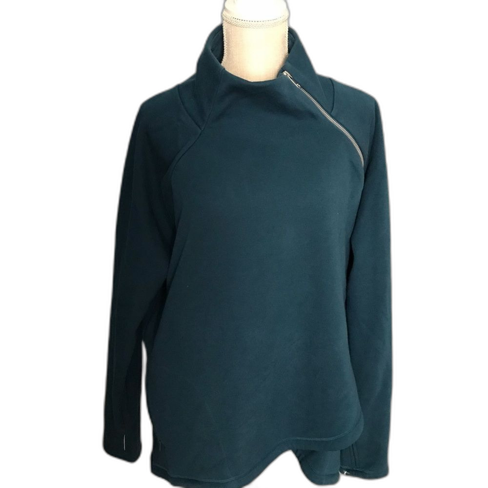 Athleta Cozy Karma Asymmetrical Pullover Size 1X Dark Teal - Fleece lined